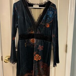 NWT Floral Velvet Dress with Lace Trim